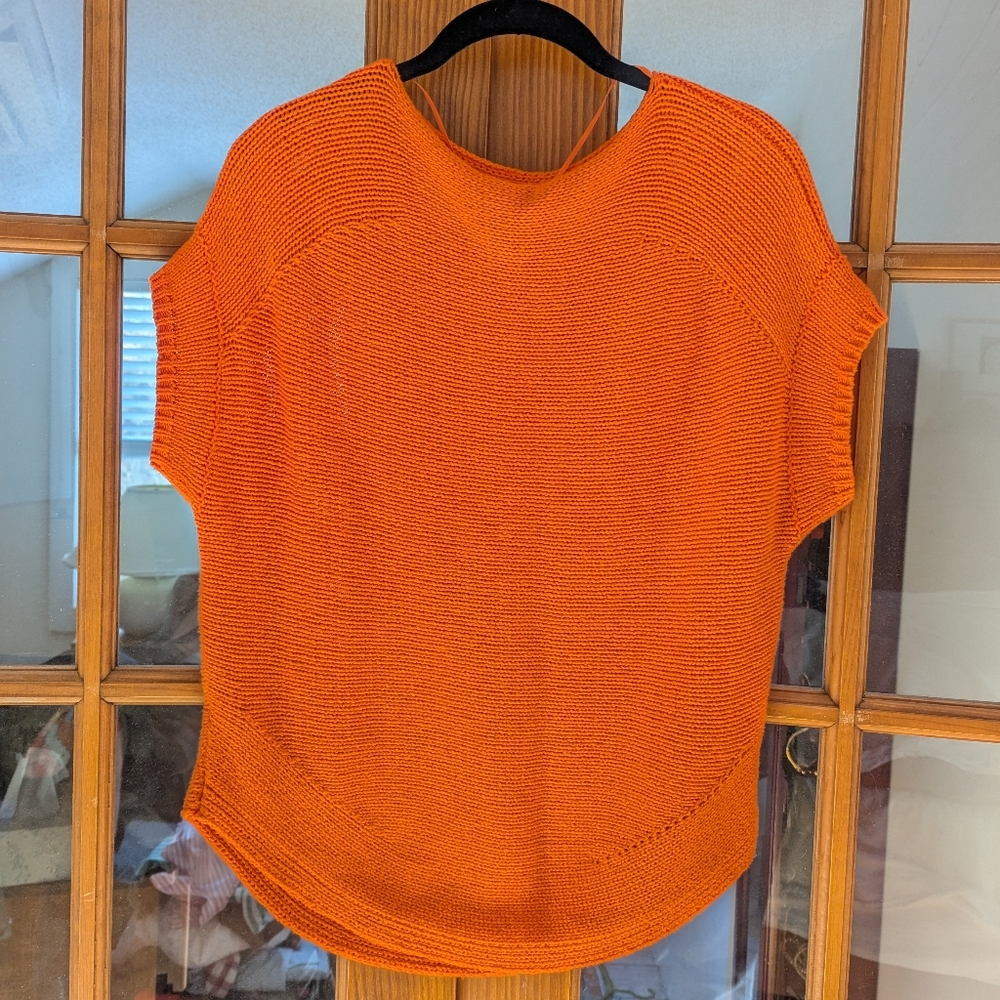 Orange Knit Cap Sleeve Sweater Top JCP Medium